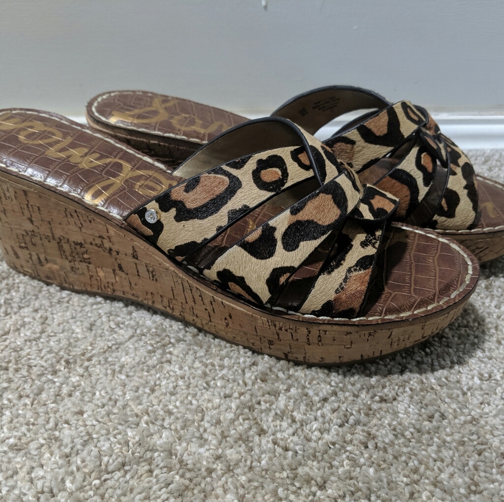 Sam Edelman Leopard Platform 3" Wedge Slides 9.5 - Picture 1 of 7
